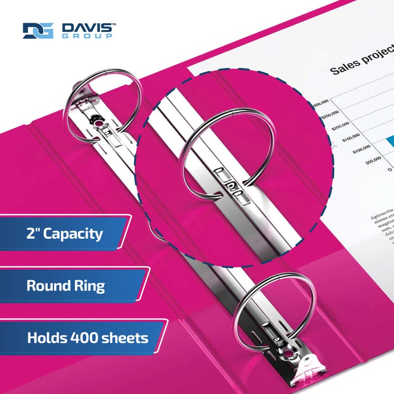 Davis Group Easyview Premium 3-Ring Binders with Clear-View Covers and Round Rings, Binders for School or Office, 2 Inch, Pack of 6, Pink - Image 1